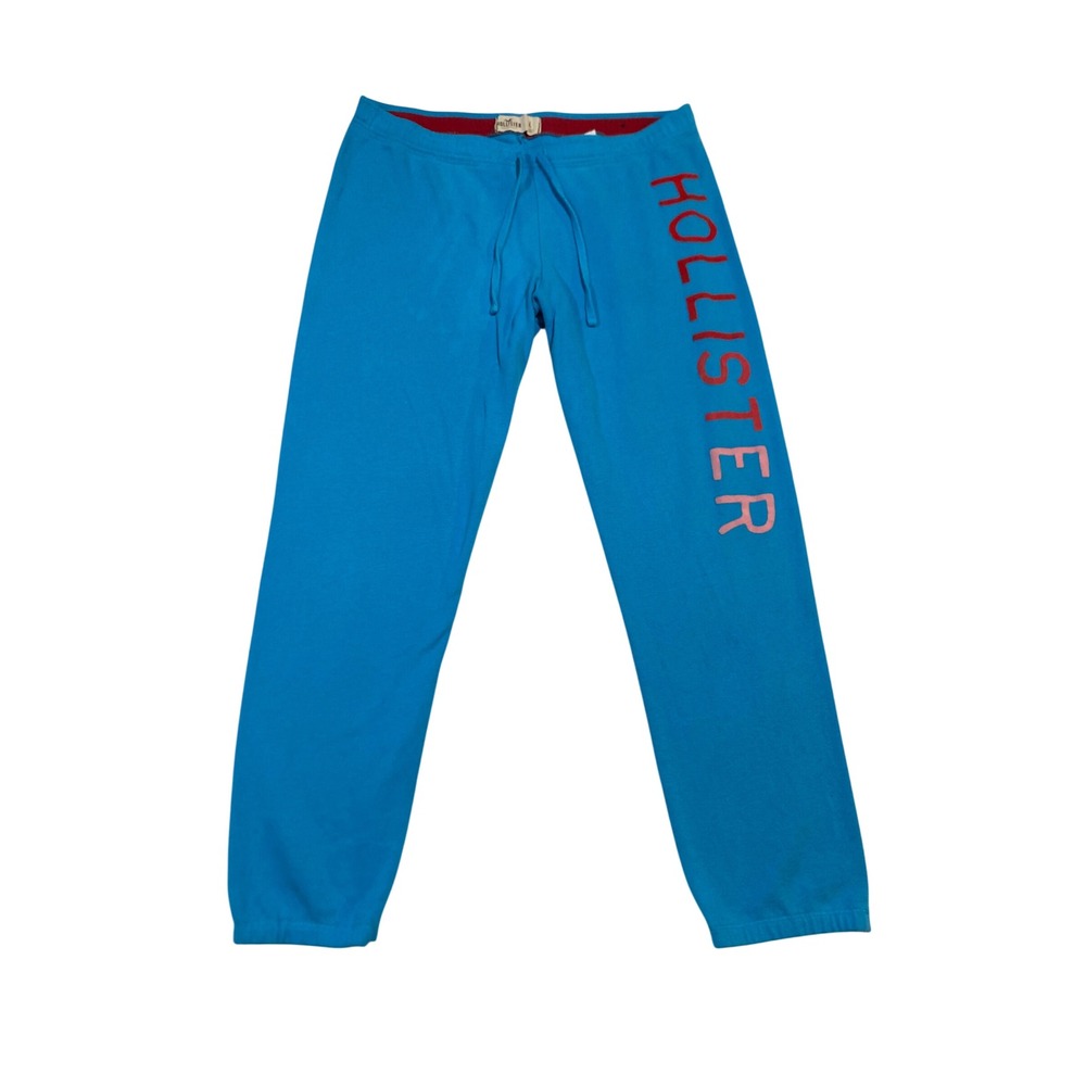 Hollister Womens Blue Graphic Logo Sweatpants Joggers Size Large Drawstring